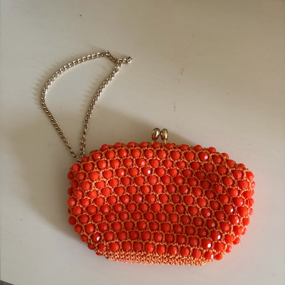 Handbags - Vintage Orange Beaded Wristlet Coin Purse